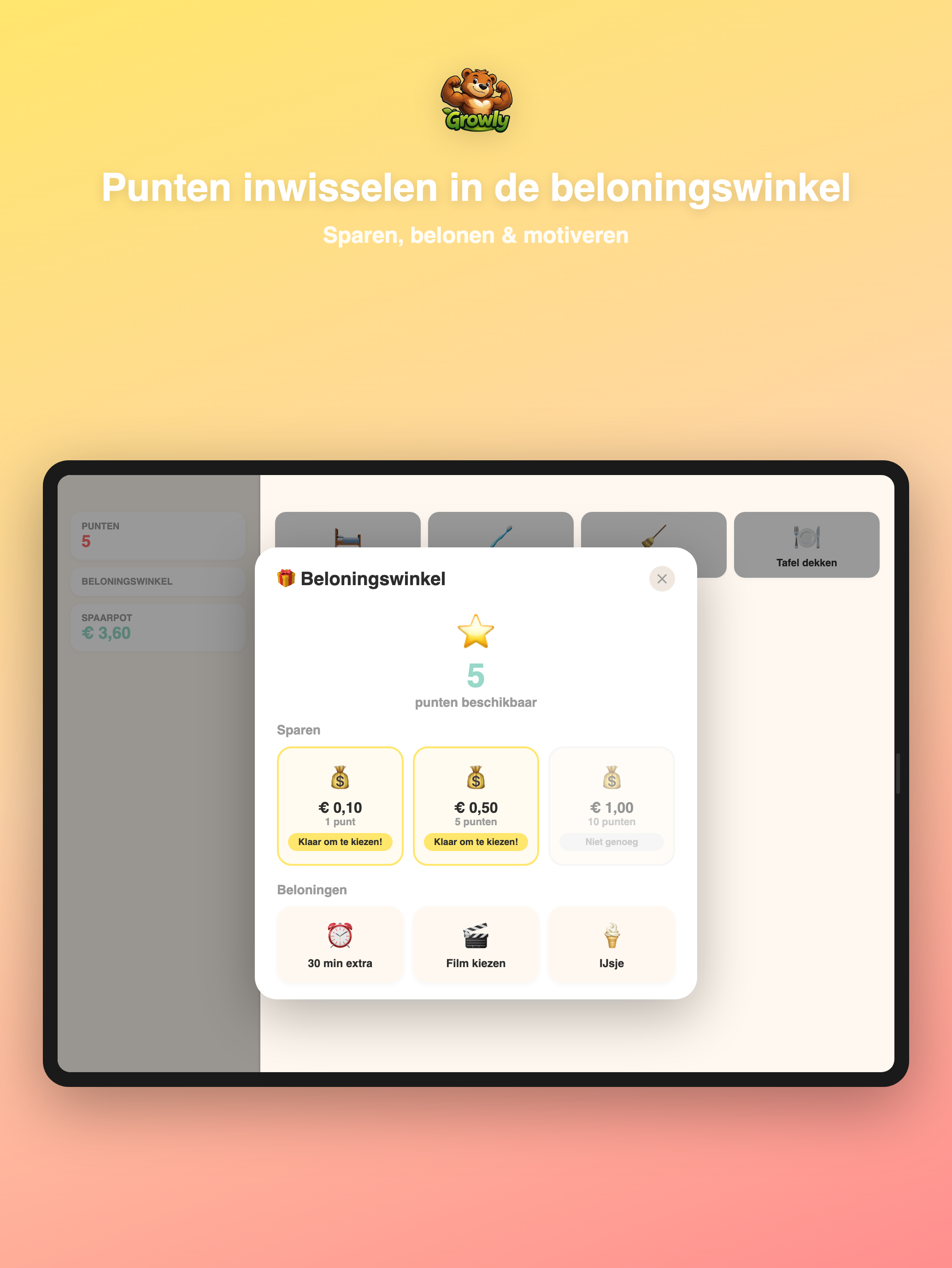 Growly Beloningswinkel op iPad